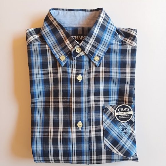 Chaps Boys' Button Down Shirt - Size 8 - Medium Blue Plaid - NWT - Picture 2 of 9